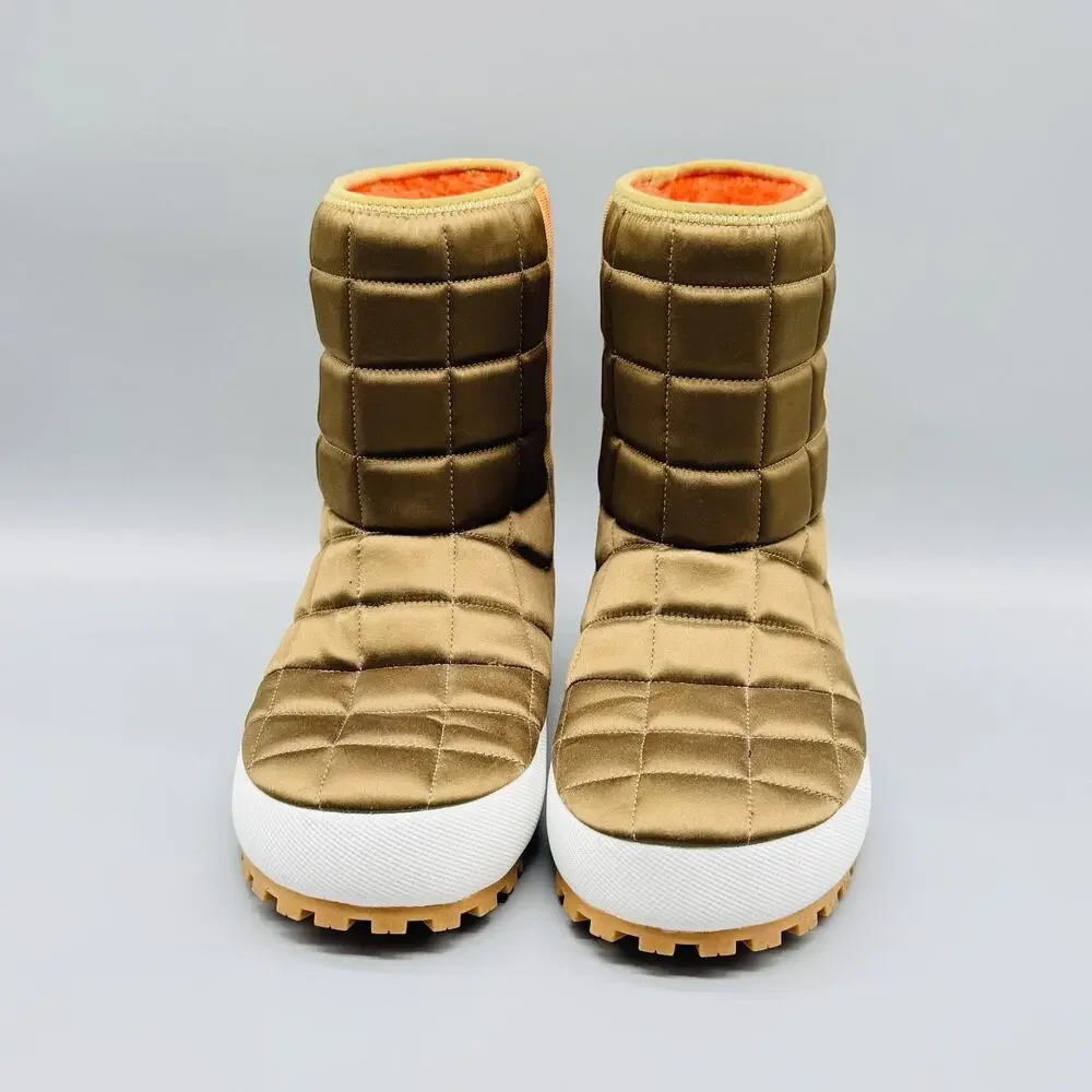 Tory Burch Boots Womens 7 Brown Orange Nylon Sport Quilted Puffer Stripe Winter